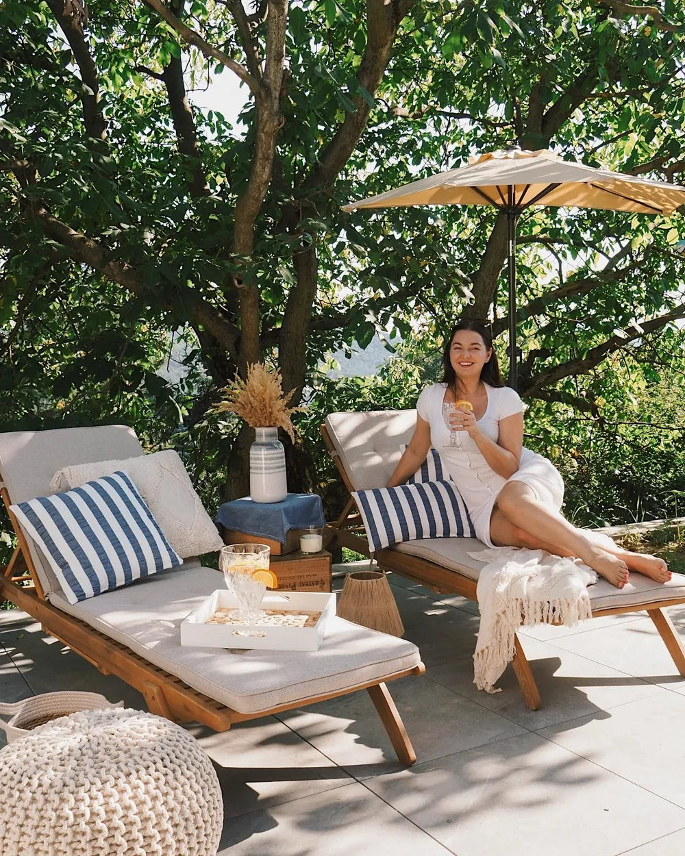 Bosco Acacia Wood Reclining Sun Lounger